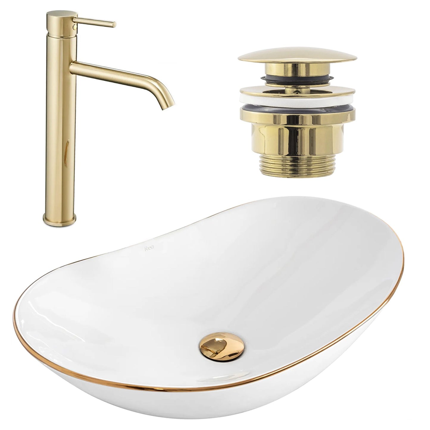 Set lavoar Royal gold edge + baterie inalta Lungo gold + dop universal gold 1