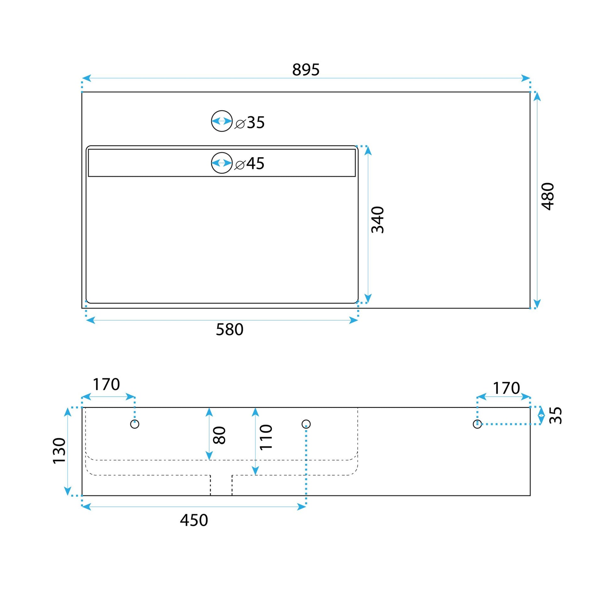 Lavoar pentru blat Archi 90 CM White 7