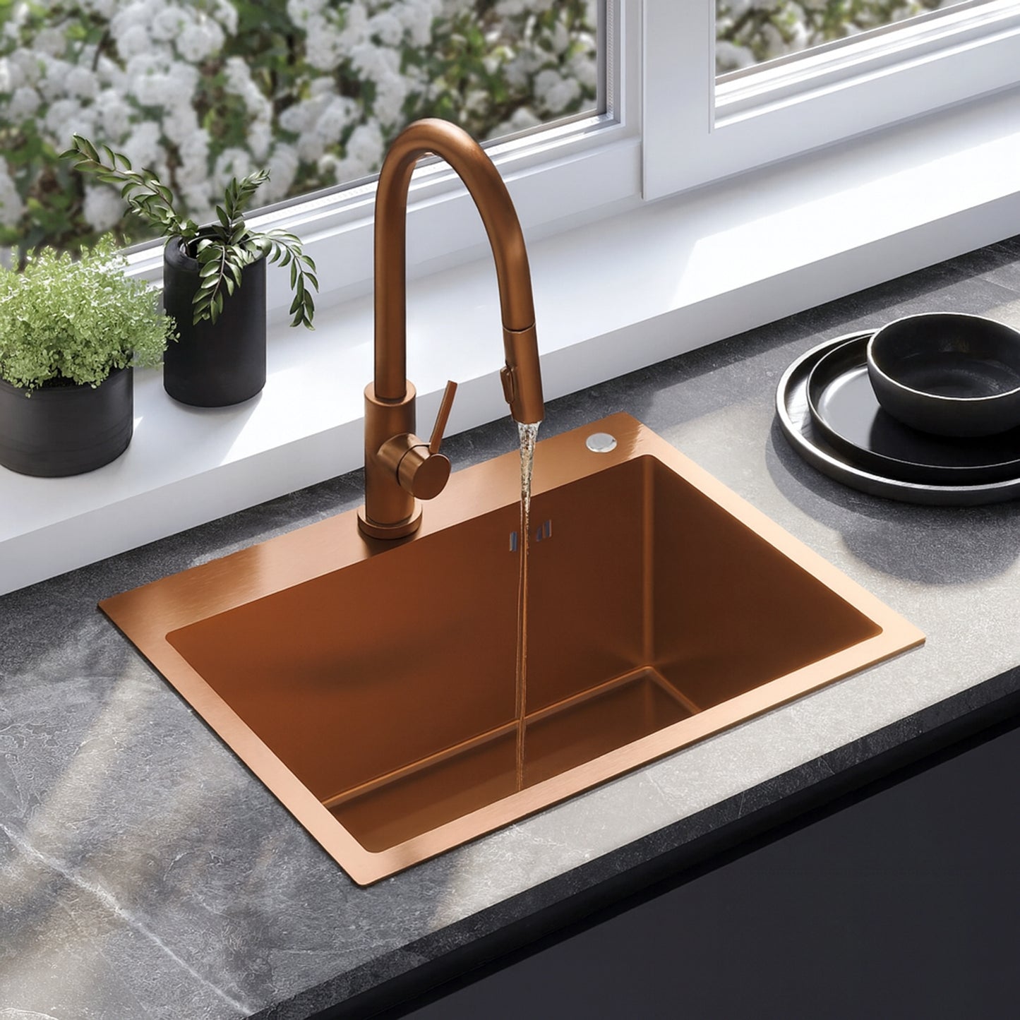Chiuvetă Inox Liam Brush Copper fără robinet de bucătărie 1