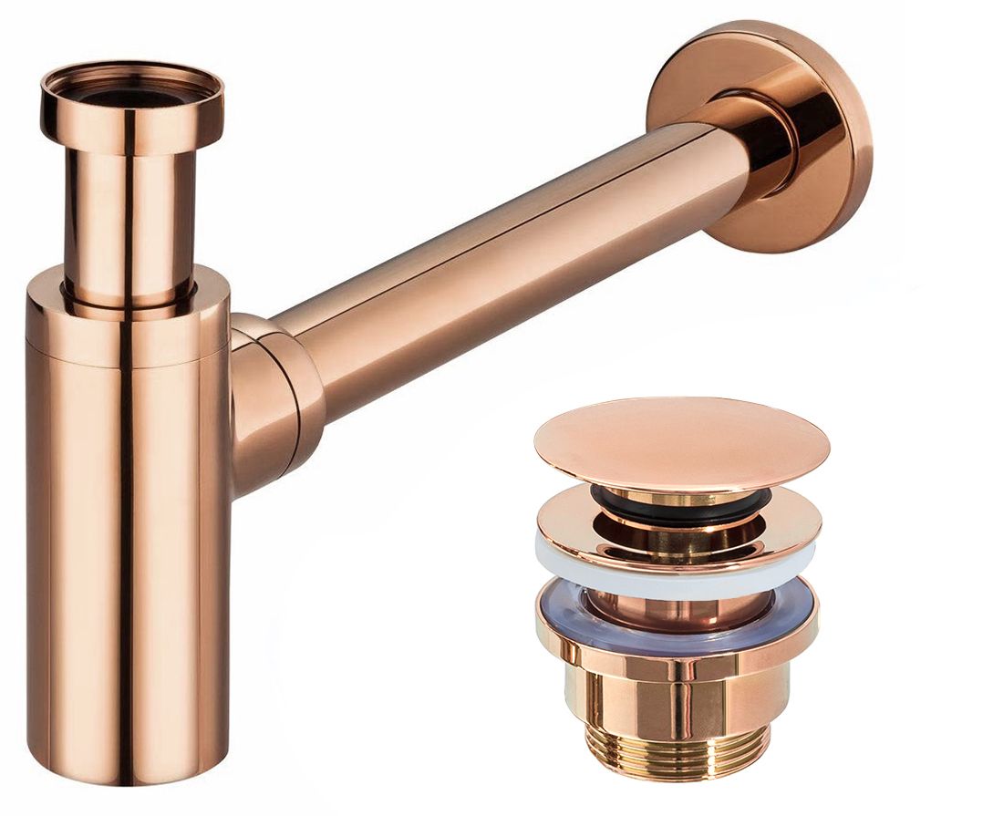 Sifon lavoar universal Auriu Roz + dop tip Click-Clack 1