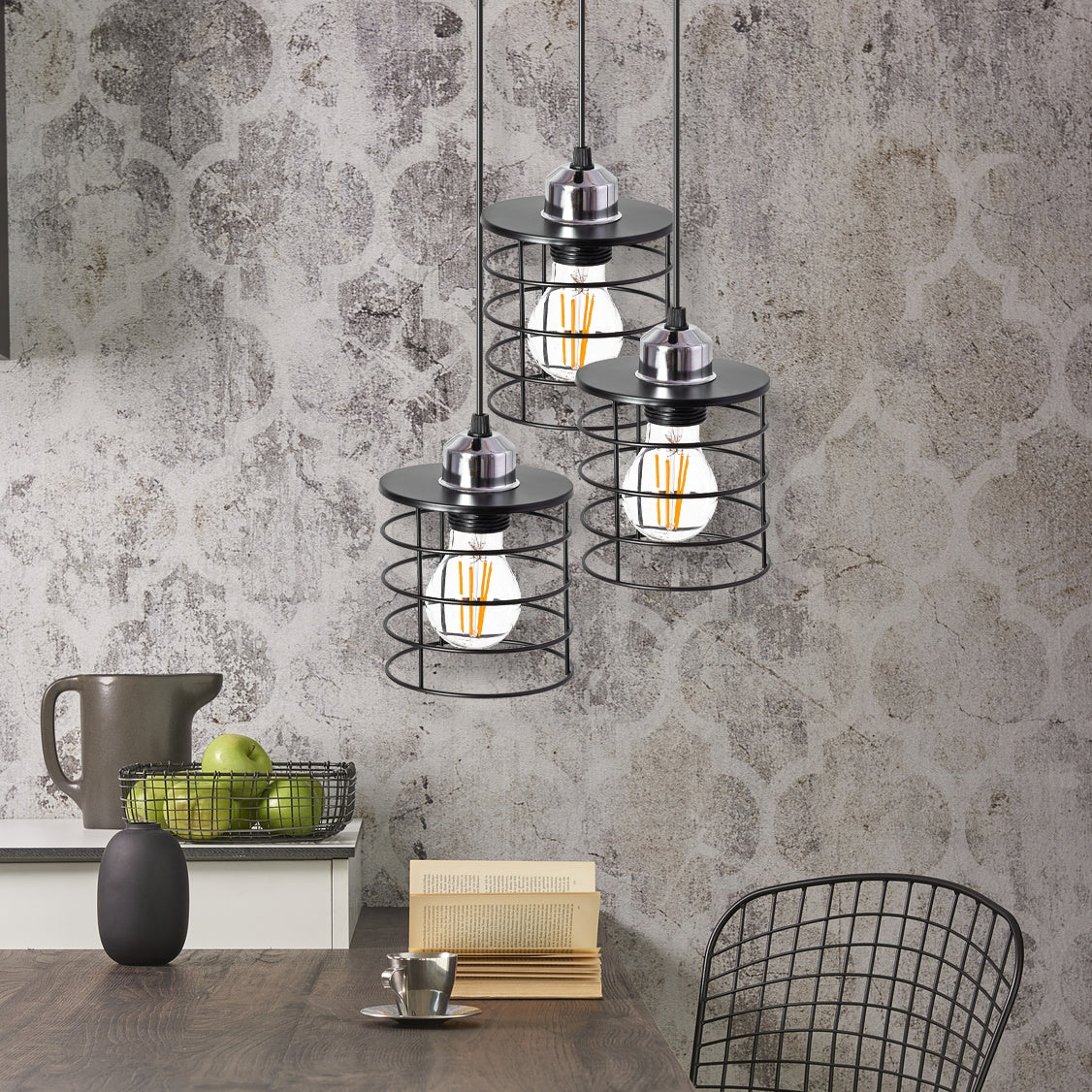Lampă De Tavan Suspendată Triple Metal Loft Negru 392204  5