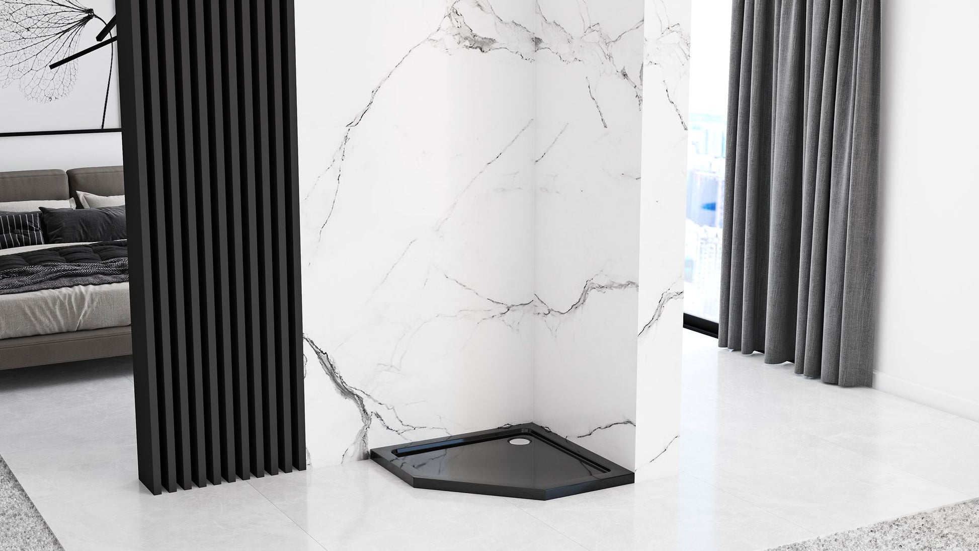 Cabina de dus DIAMOND BLACK MAT 80x80 cm cu cadita Diamond alb 7