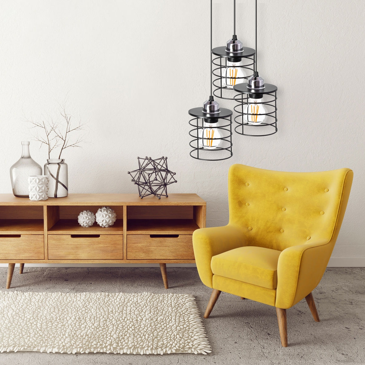 Lampă De Tavan Suspendată Triple Metal Loft Negru 392204  4