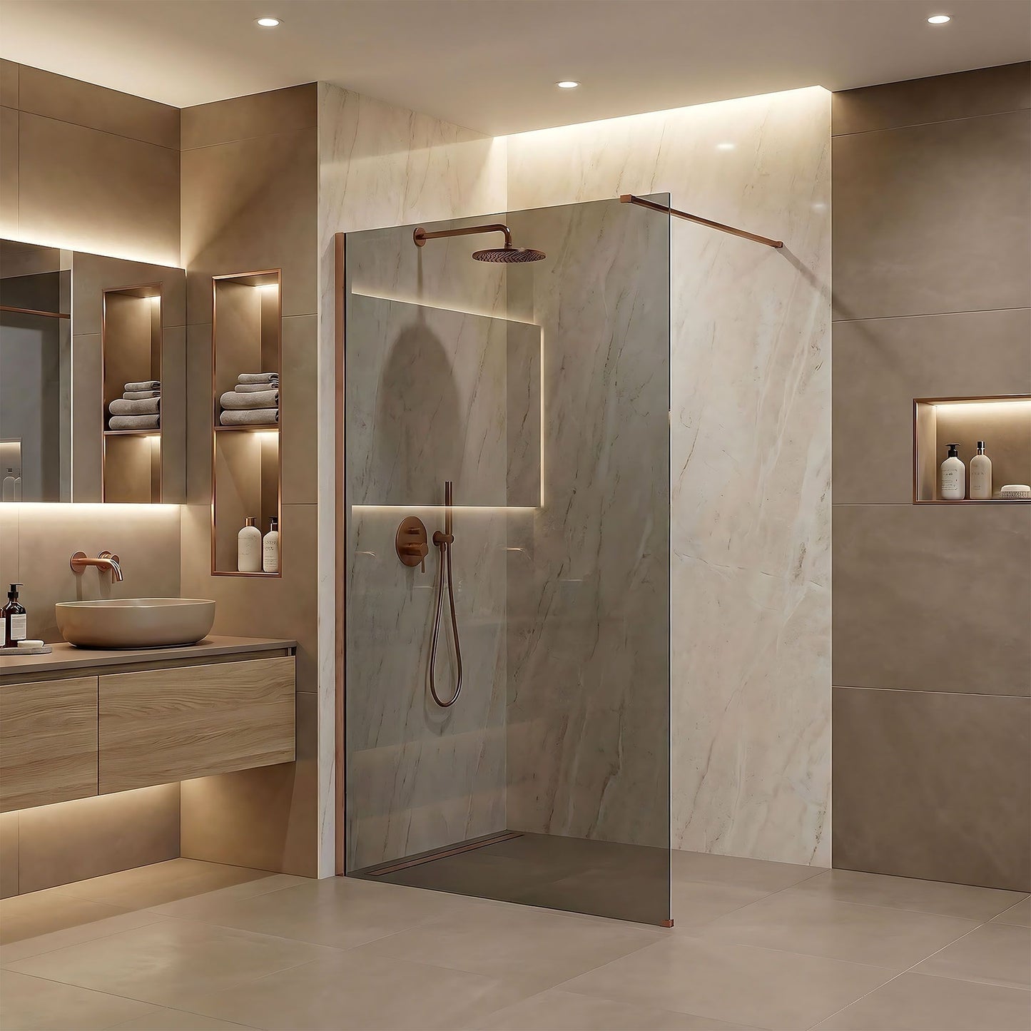 Paravan de dus Rea Flexi Grey / Brush Copper 140  2