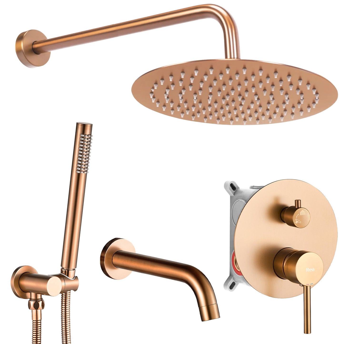 Set de duș incastrat Rea Lungo Copper Brush Auriu cu BOX 1