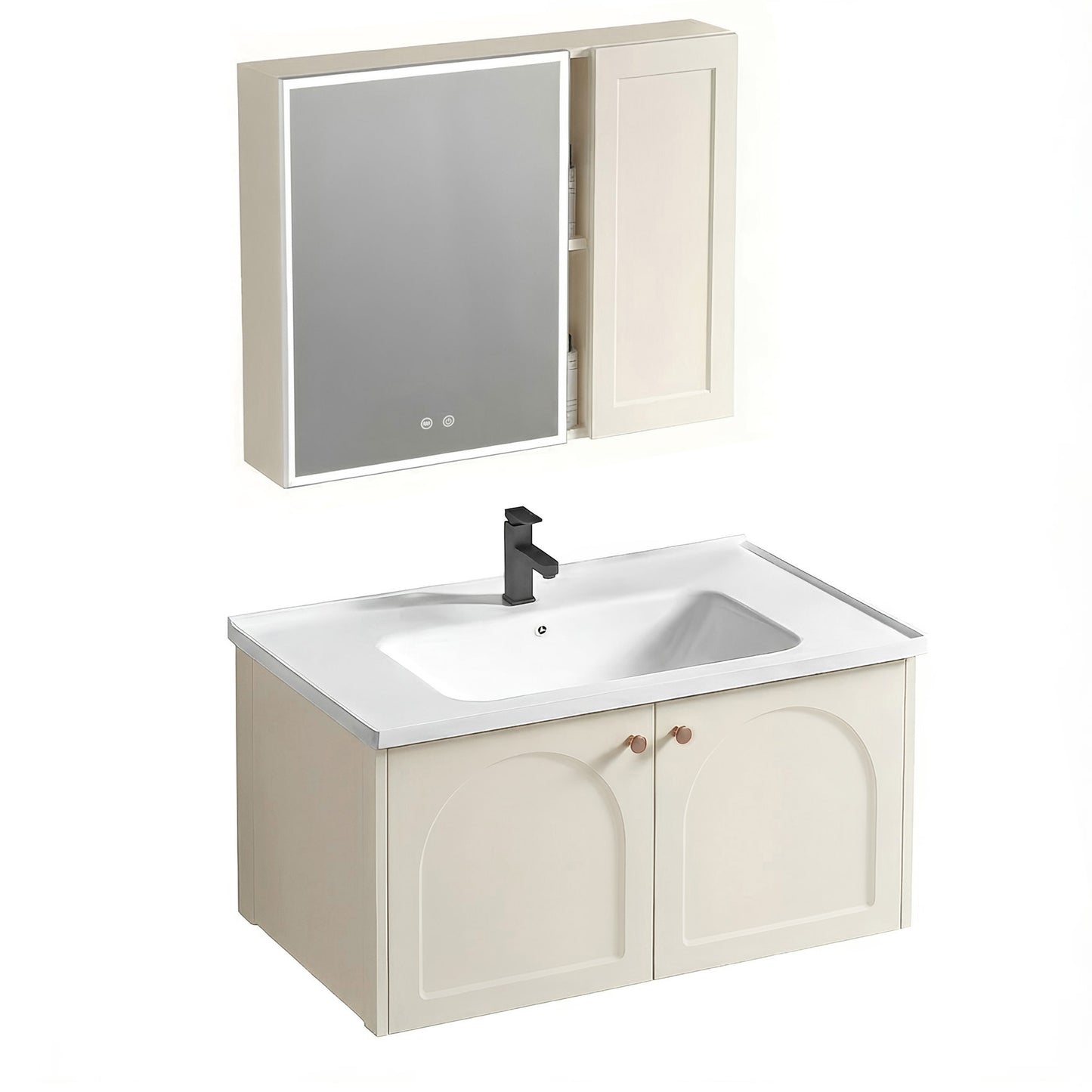 Set mobilier de baie cu lavoar Denver 80cm Creme  2