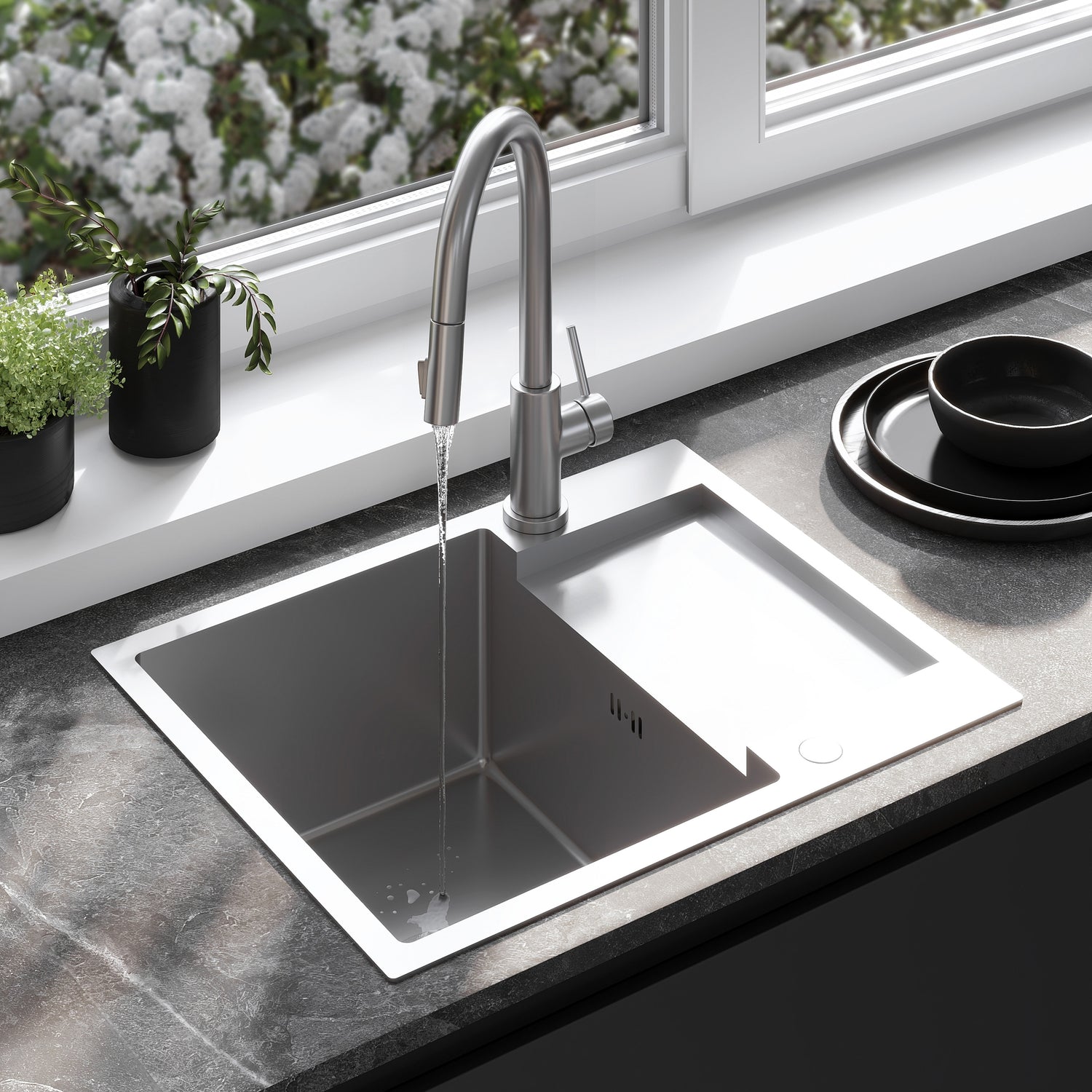 Chiuvetă Inox Paul Brush Nickel cu robinet de bucătărie 1