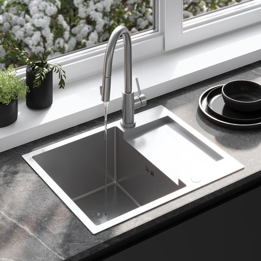 Chiuvetă Inox Paul Brush Nickel cu robinet de bucătărie 1