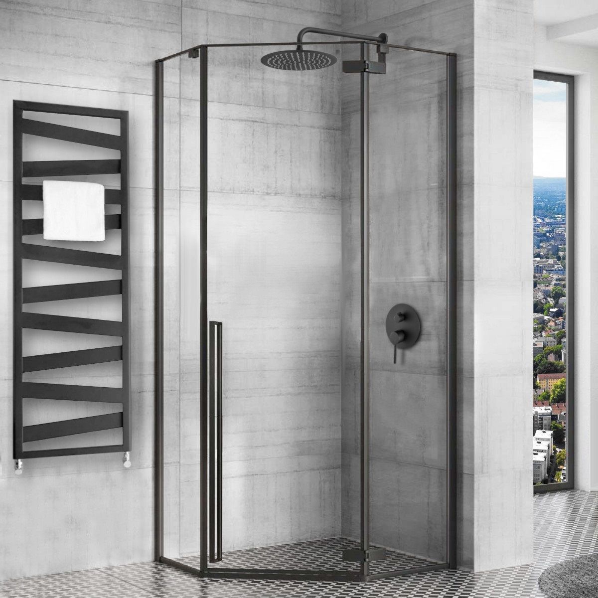 Cabina de dus DIAMOND BLACK MAT 80x80 cm fara cadita 2