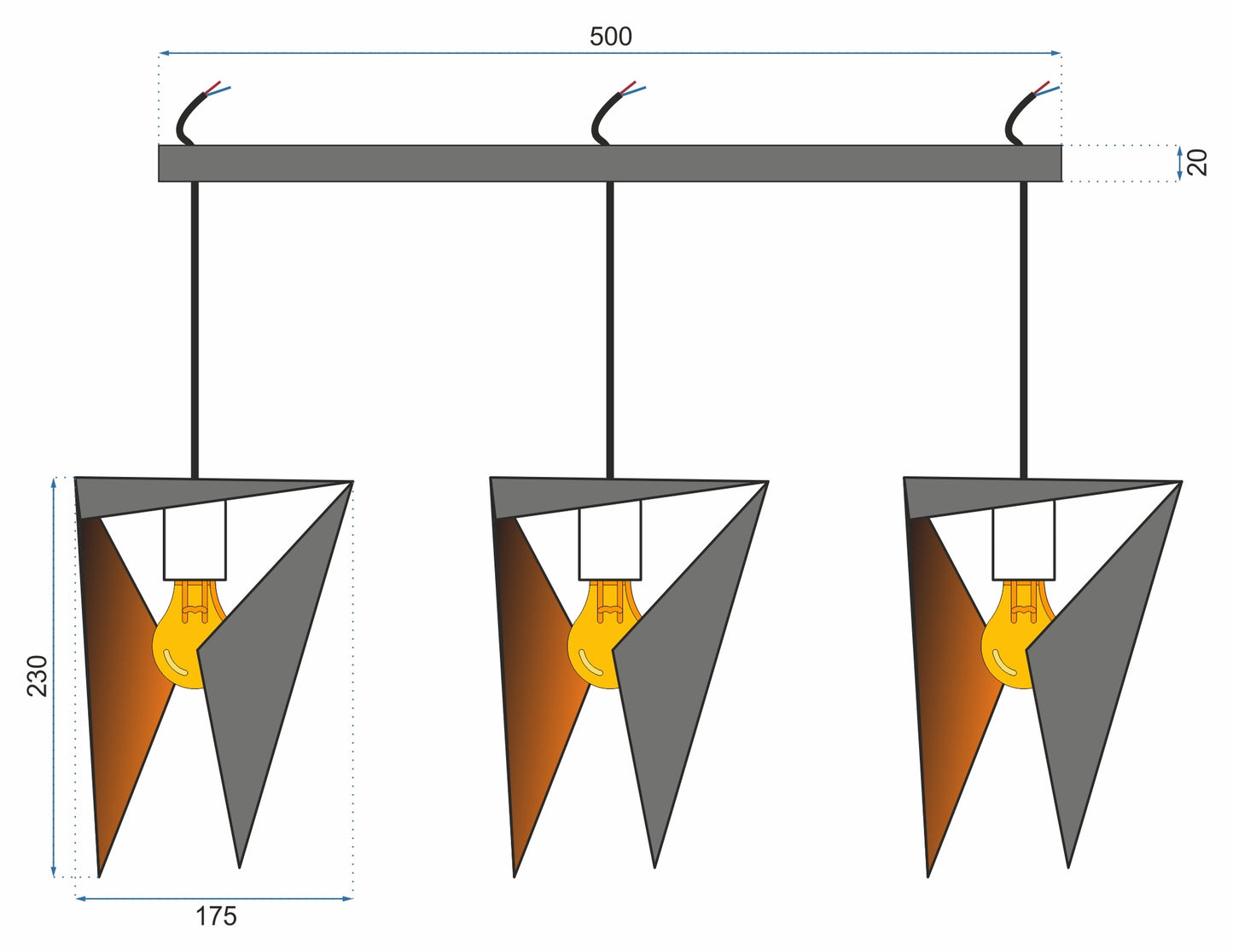 Lampă Triangulară Geometrică Triple Negru APP254-3CP  5