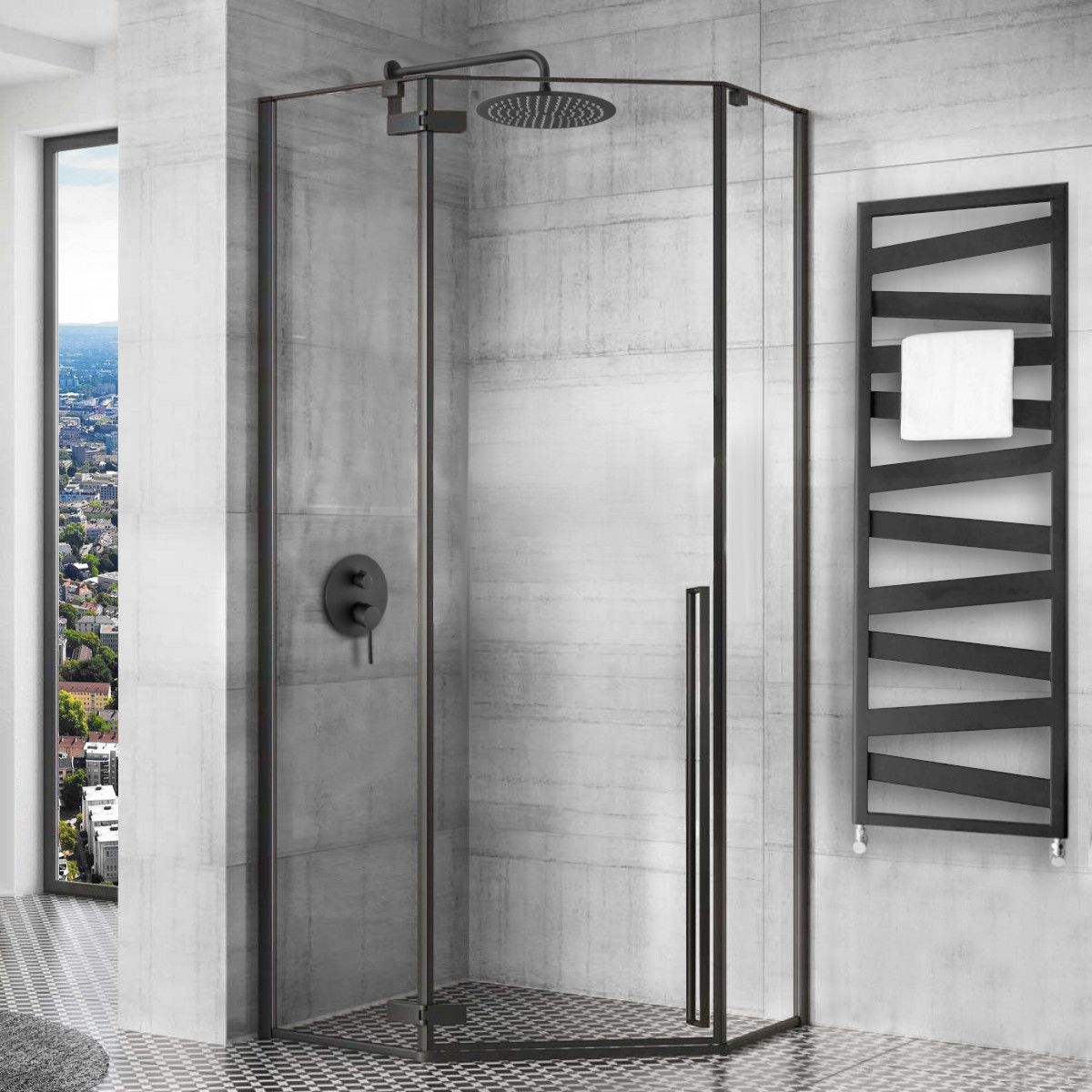 Cabina de dus DIAMOND BLACK MAT 80x80 cm fara cadita 3