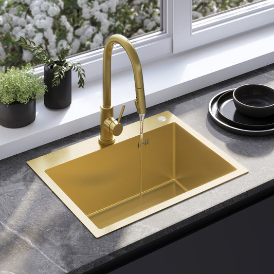 Chiuvetă inox Liam BRUSH GOLD cu robinet de bucătărie 1