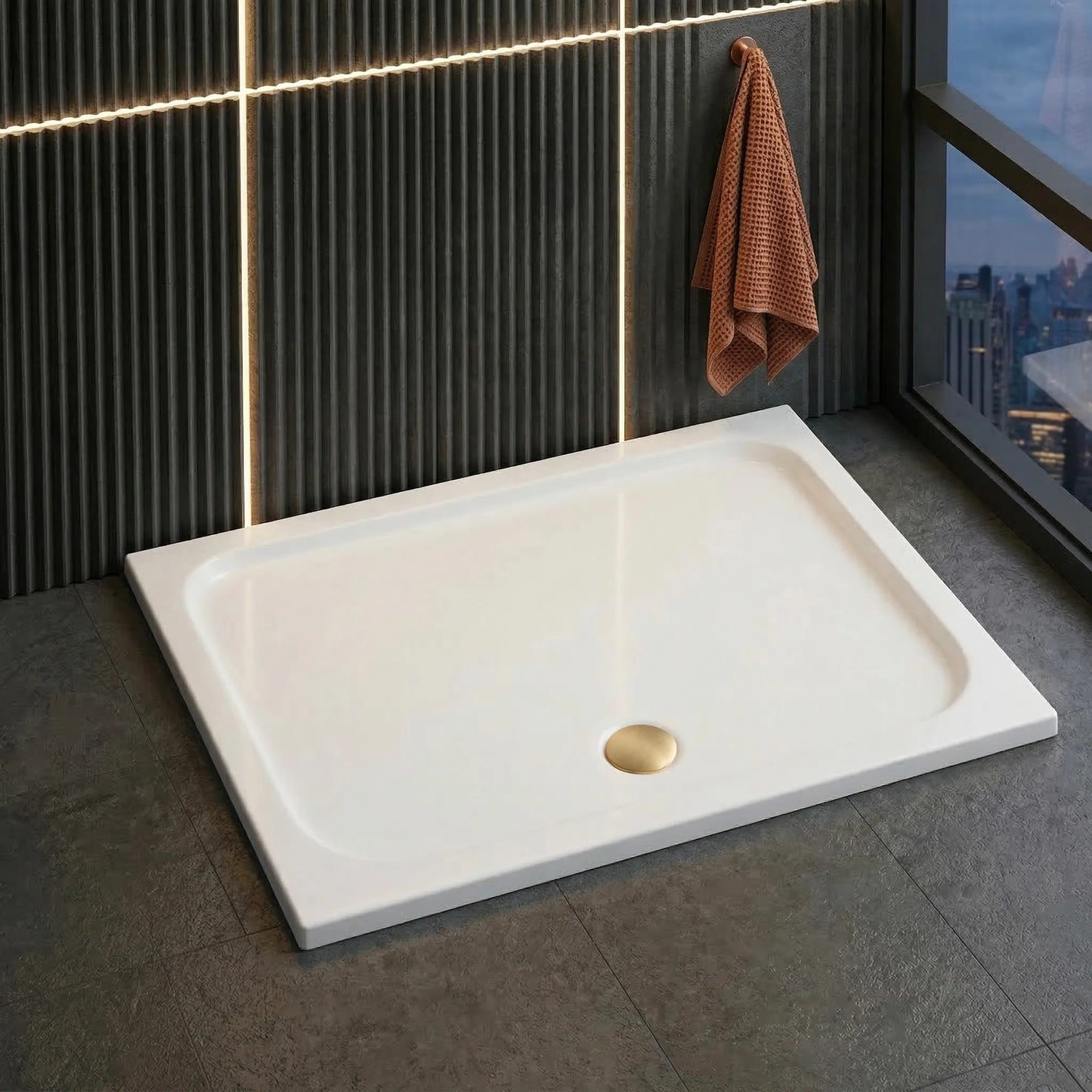 Cada pentru dus din acril Rea Belmond White 90x120 Capac aur periat 3