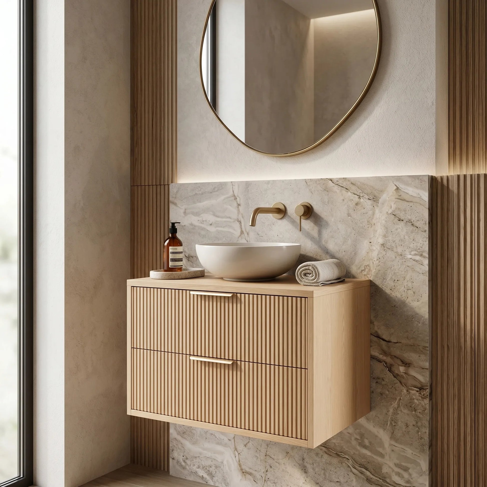 Dulap baie pentru lavoar Rea Mono 60cm Beige  3