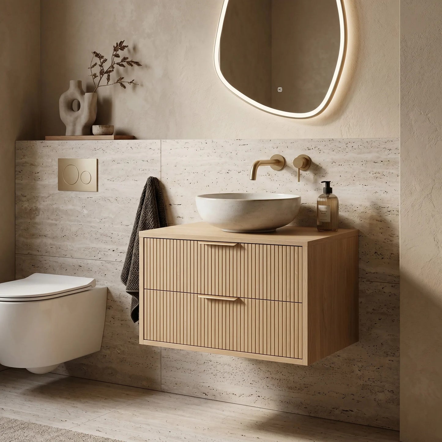 Dulap baie pentru lavoar Rea Mono 80cm Beige  3