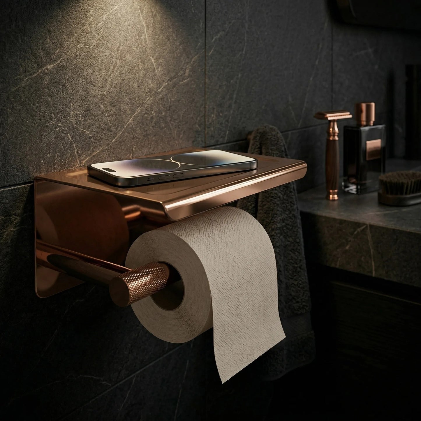 Suport pentru hârtie igienică cu poliță 6613 Modern Copper  3