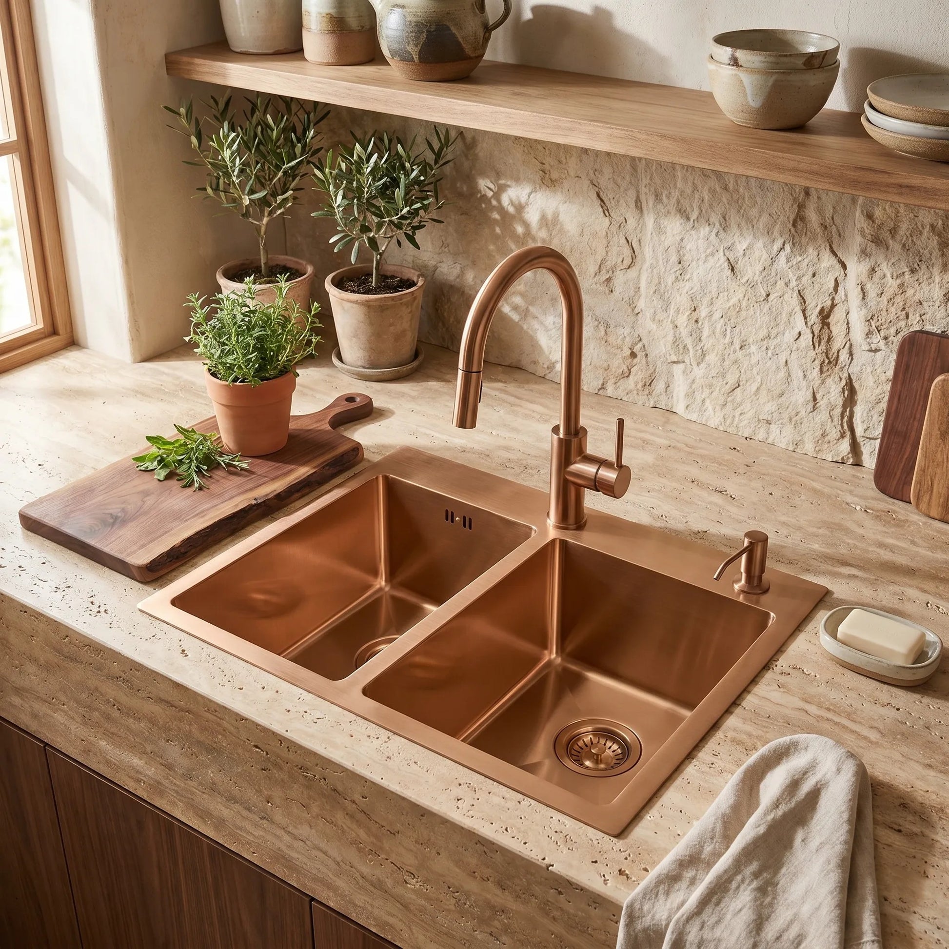 Chiuvetă inox Toby BRUSH COPPER fără robinet de bucătărie 3