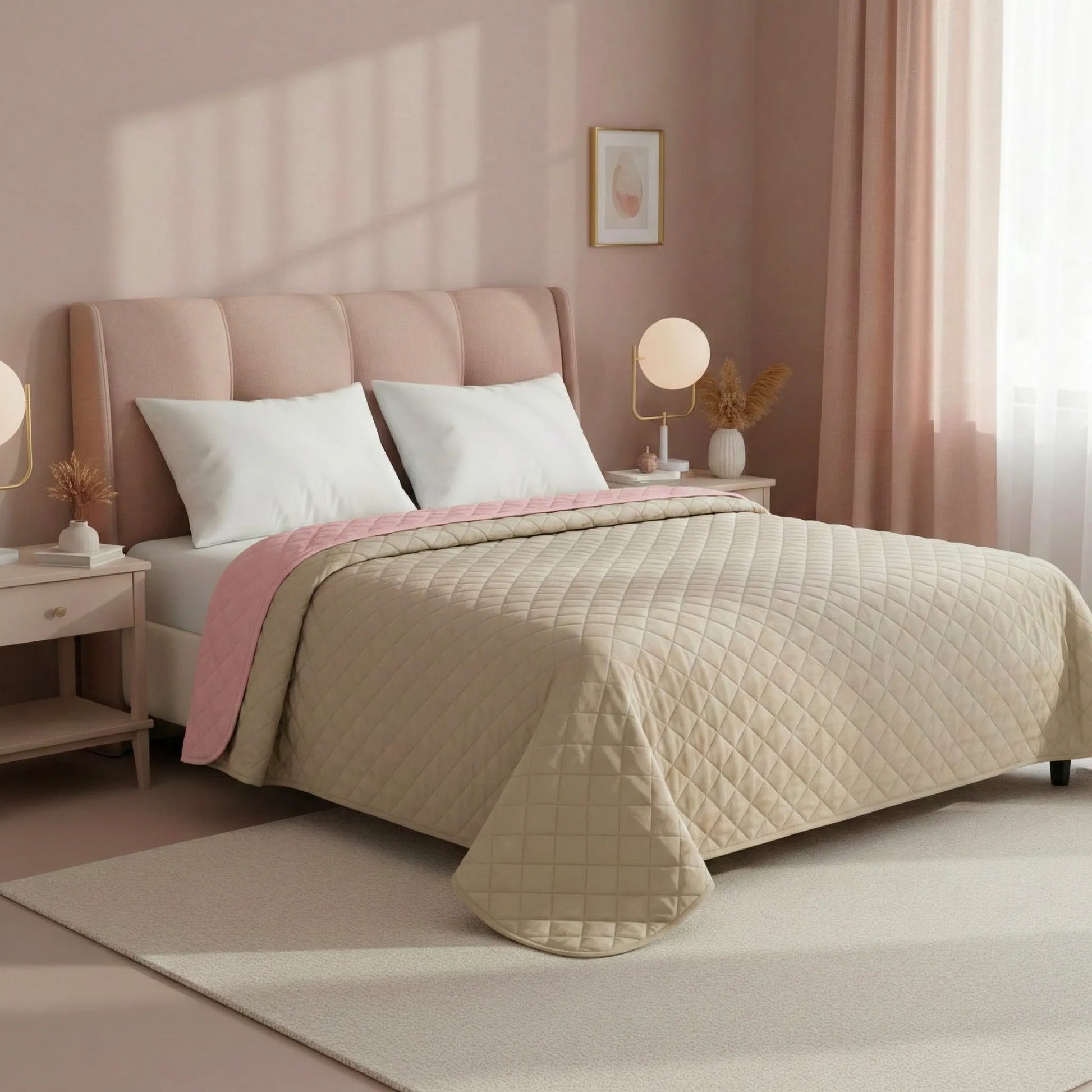 Cuvertura Cu Doua Fete Matlasata Inez Bej-Roz 220x240 3