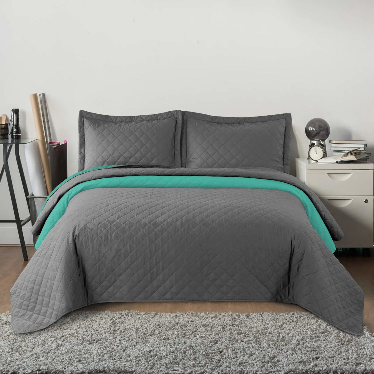 Cuvertura Cu Doua Fete Matlasata Inez Gri Inchis-Menta 220x240 3