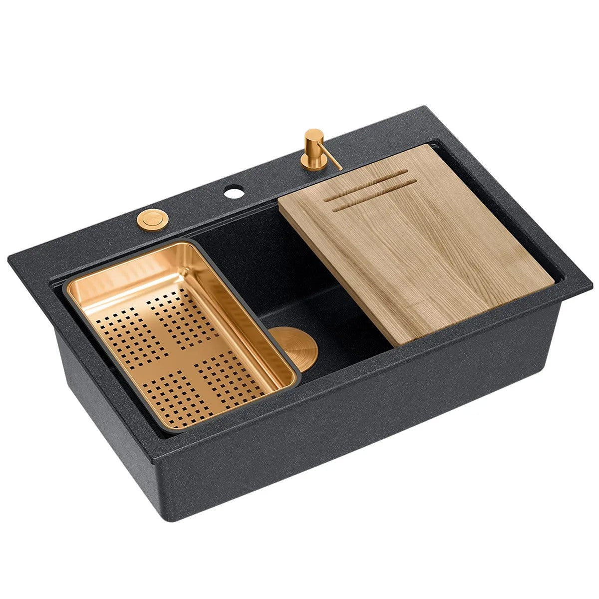 Chiuveta Din Granit MARC 110 WORKSTATION Black Metallic Dop Cupru Periat 3