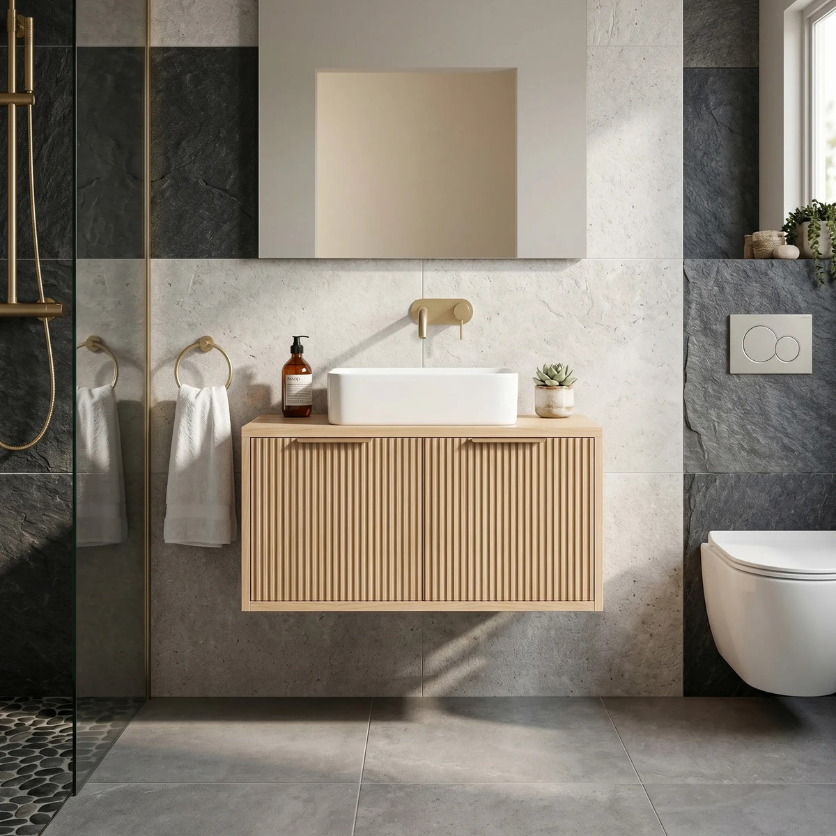 Dulap Baie Pentru Lavoar Rea Core 80cm Beige 3
