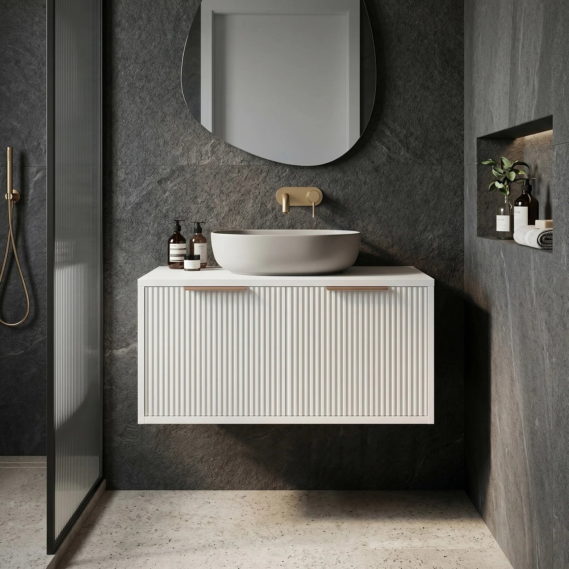 Dulap baie pentru lavoar Rea Core 80cm White  3