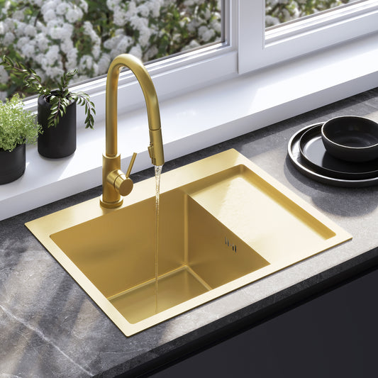 Chiuvetă inox Fin BRUSH GOLD cu robinet de bucătărie 1