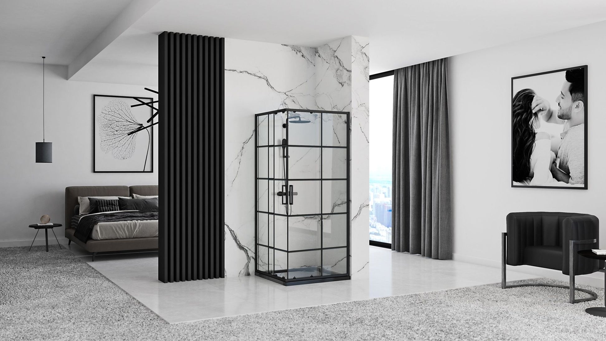 Cabina de dus Rea Concept Black 80x80 Negru cu cadita Savoy black 3