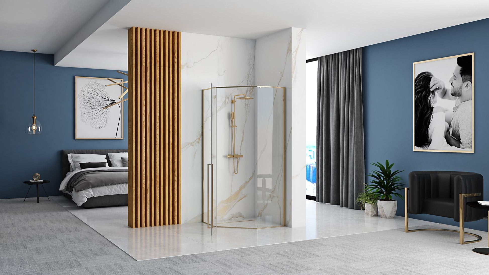 Cabina de dus DIAMOND GOLD  90x90 cm cu cadita Diamond negru 6