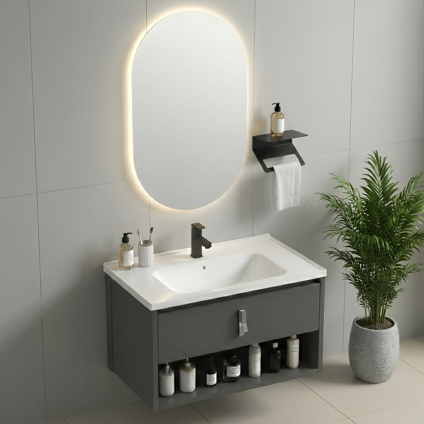 Set mobilier de baie cu lavoar Toledo 60cm Grey  3