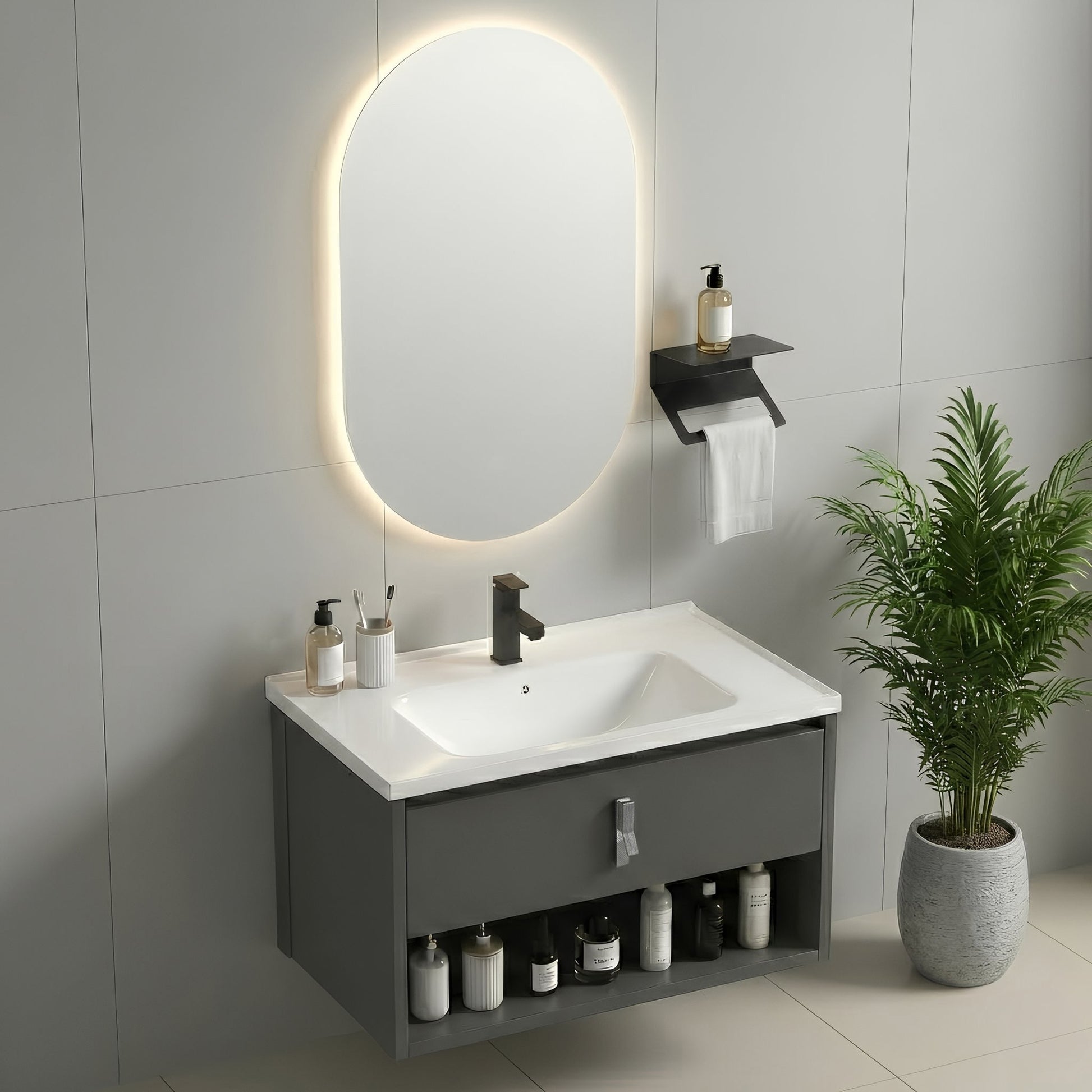 Set mobilier de baie cu lavoar Toledo 60cm Grey  3
