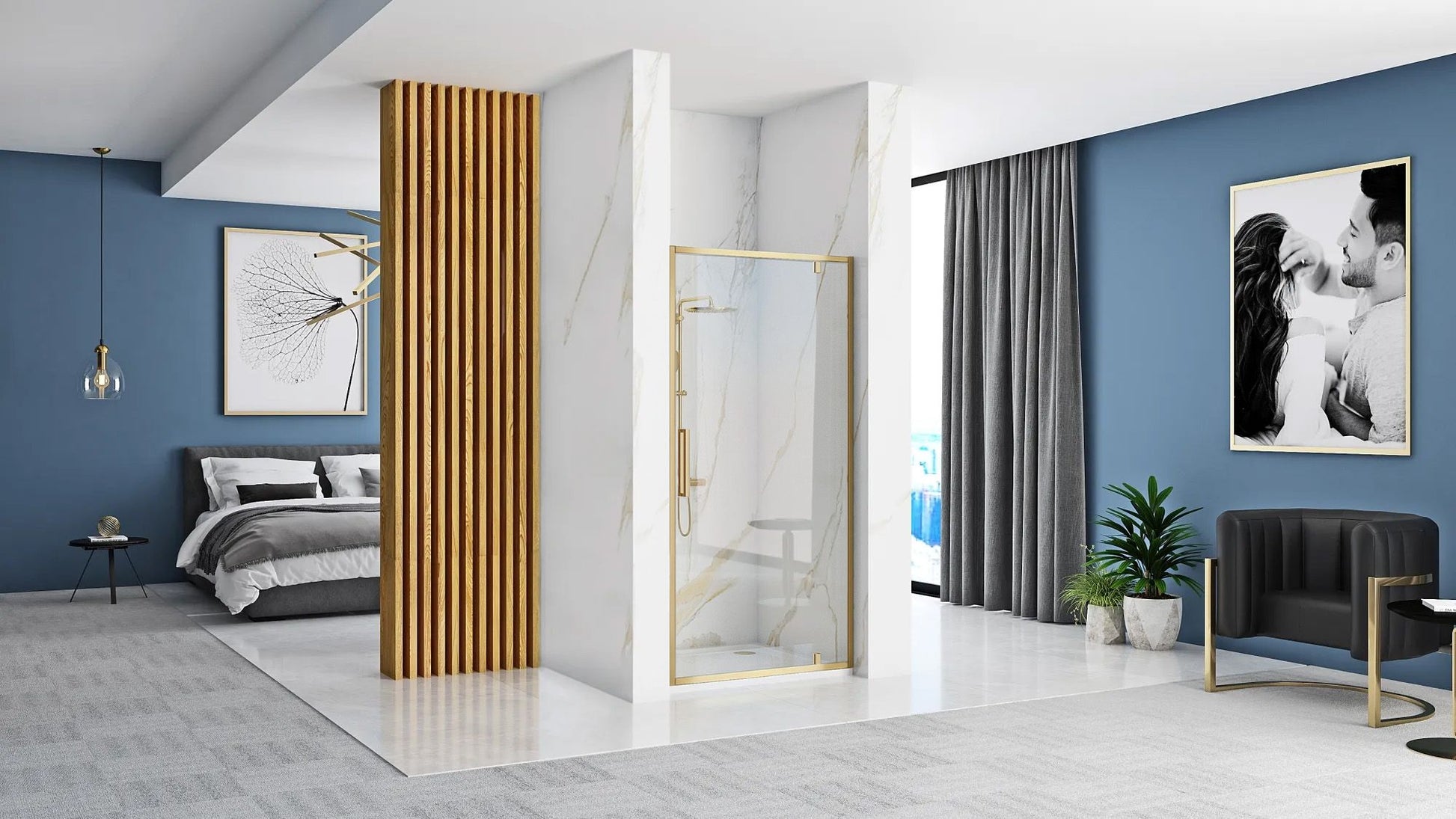 Ușă de duș Batanta REA Rapid Swing Brush Gold 100  2