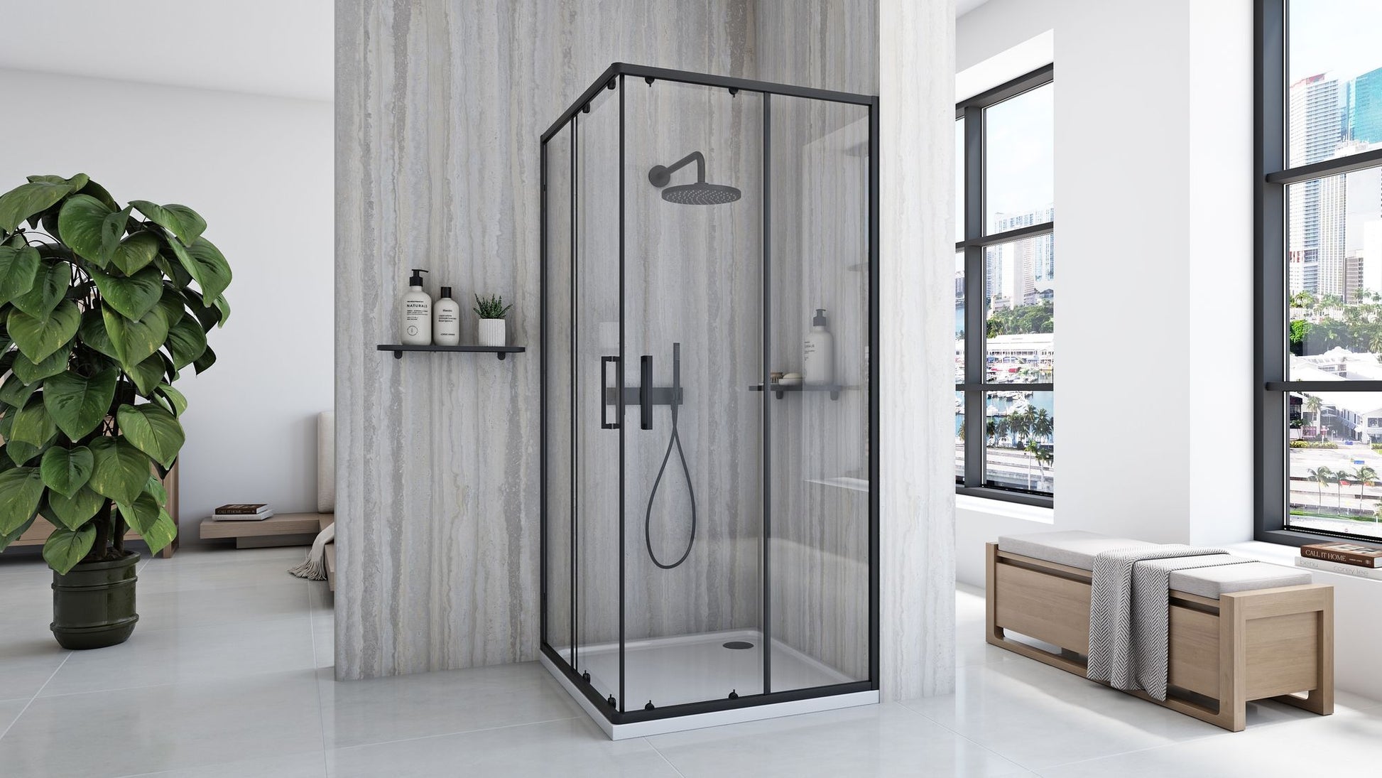 Cabina de dus Rea City 80x80 cm Black cu cadita Savoy black 3