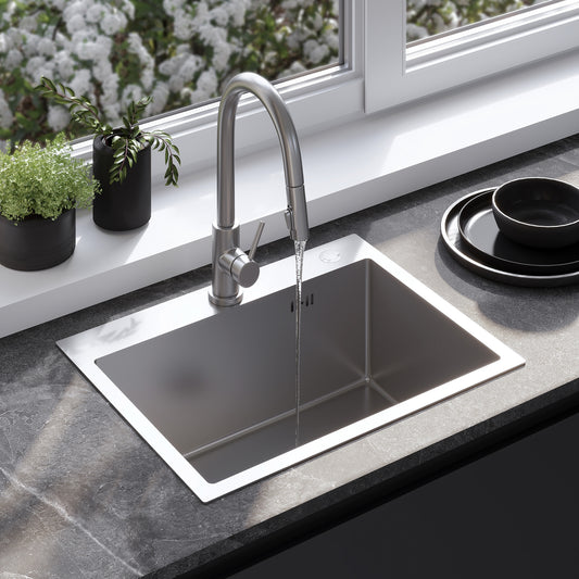 Chiuvetă Inox Liam Brush Nickel cu robinet de bucătărie 1