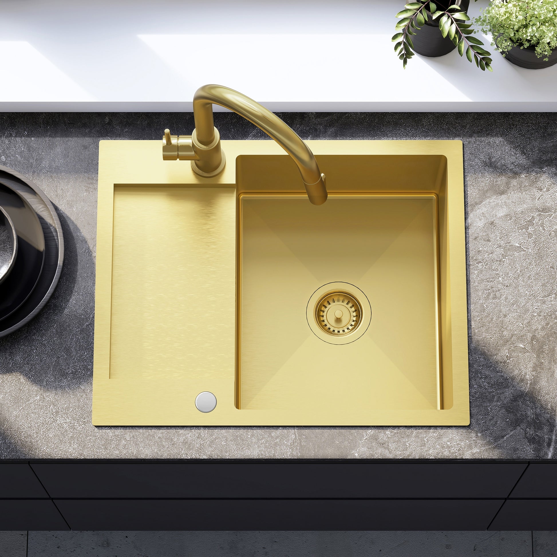 Chiuvetă Inox Paul Brush Gold cu robinet de bucătărie 5