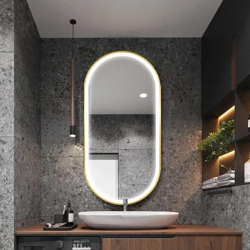 Oglindă LED OVL 50x100cm Brush Gold  2