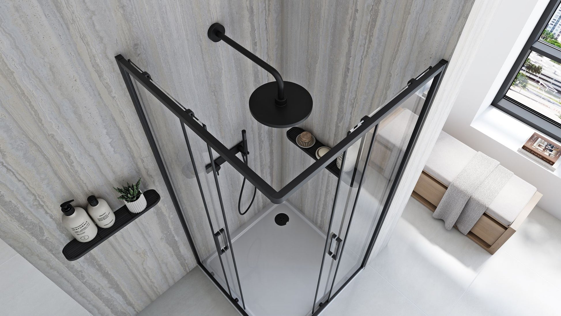 Cabina de dus Rea City 80x80 cm Black cu cadita Savoy 4