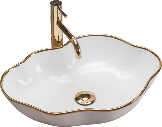 Lavoar pentru blat Rea Pearl Gold Edge Alb Auriu 1
