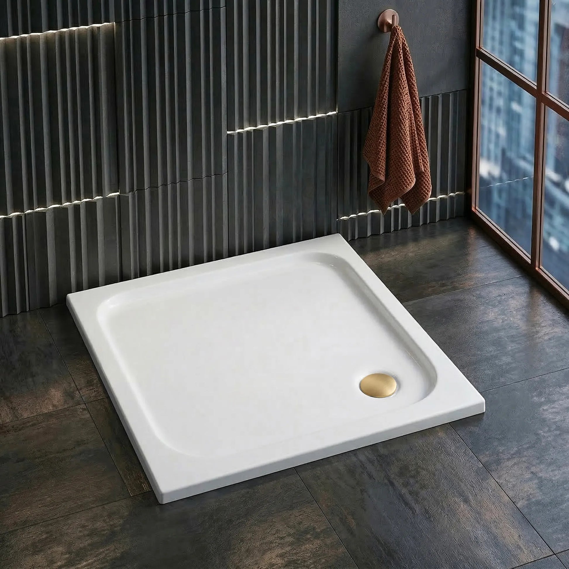 Cada pentru dus din acril Rea Belmond White 90x90 Capac aur periat 4
