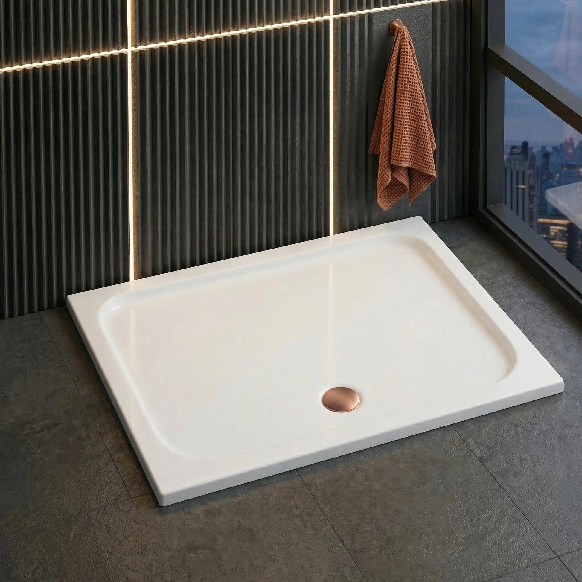 Cada pentru dus din acril Rea Belmond White 90x120 Capac aur periat 4