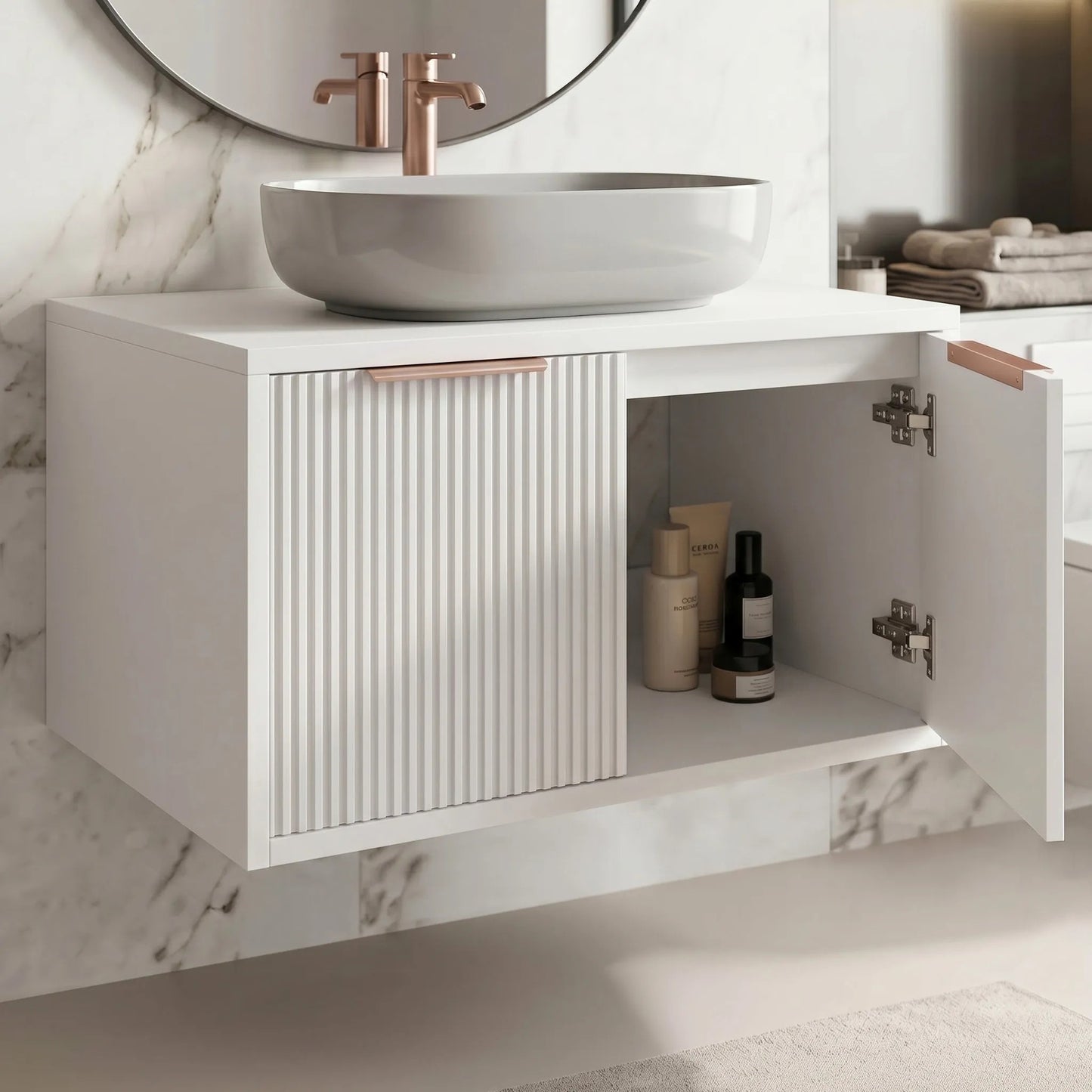 Dulap baie pentru lavoar Rea Core 80cm White  4