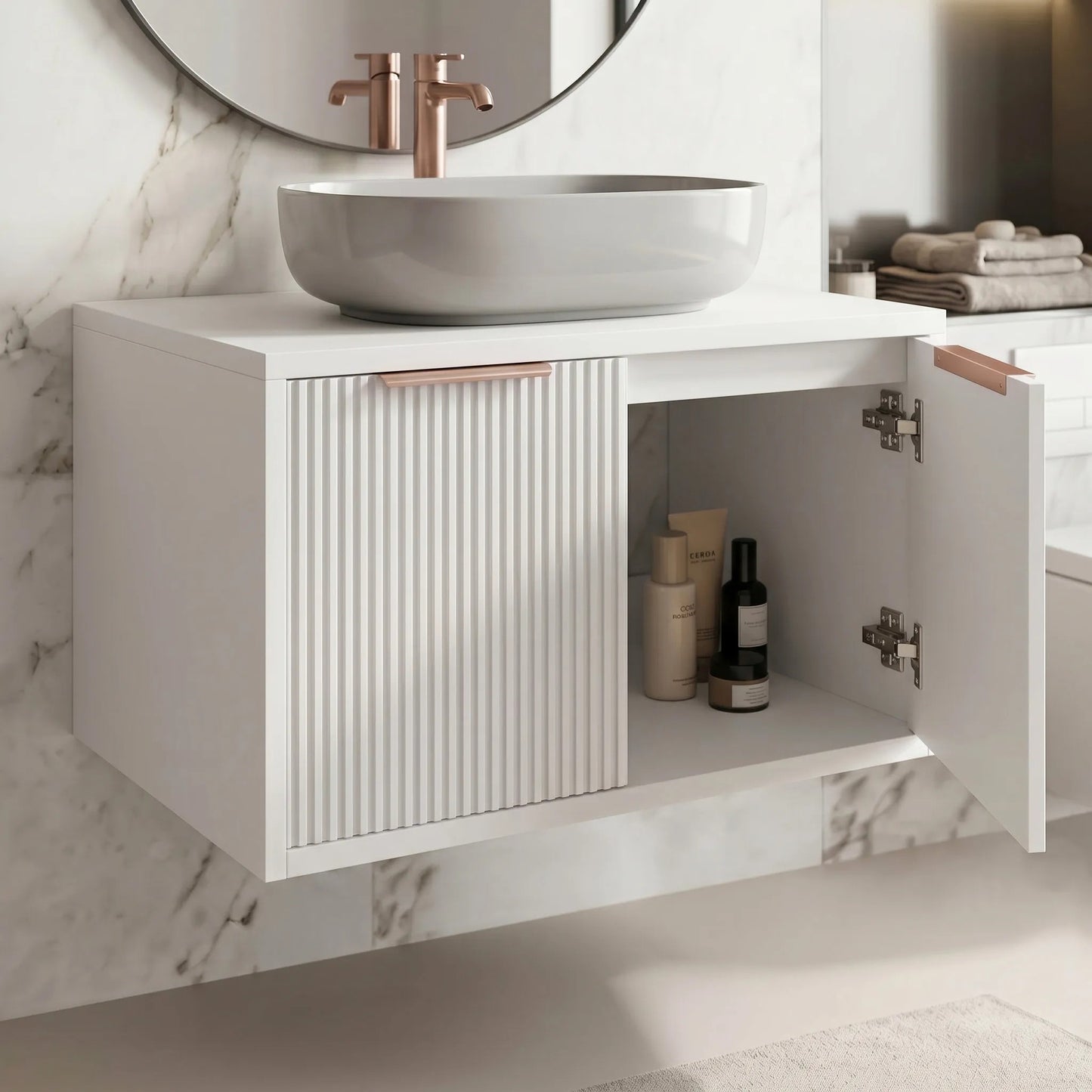 Dulap baie pentru lavoar Rea Core 60cm White  4