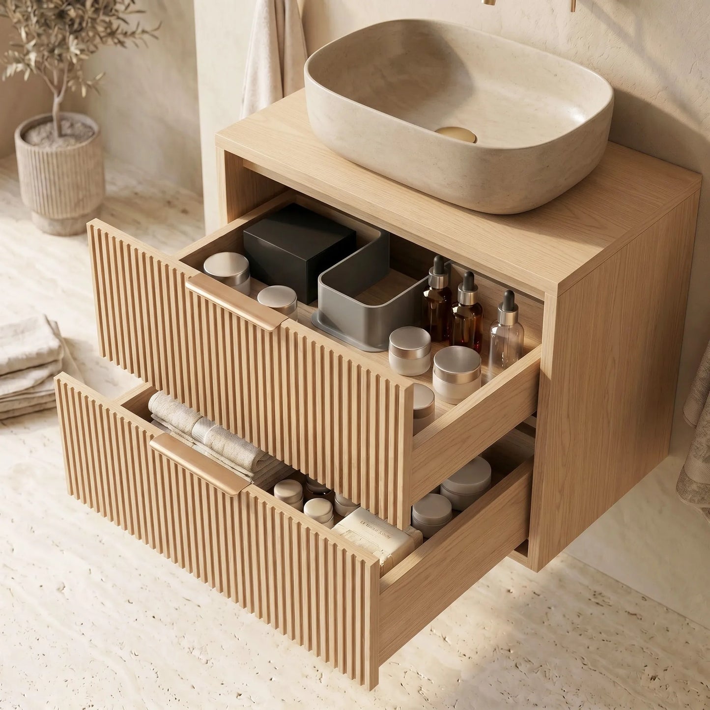 Dulap baie pentru lavoar Rea Mono 60cm Beige  4