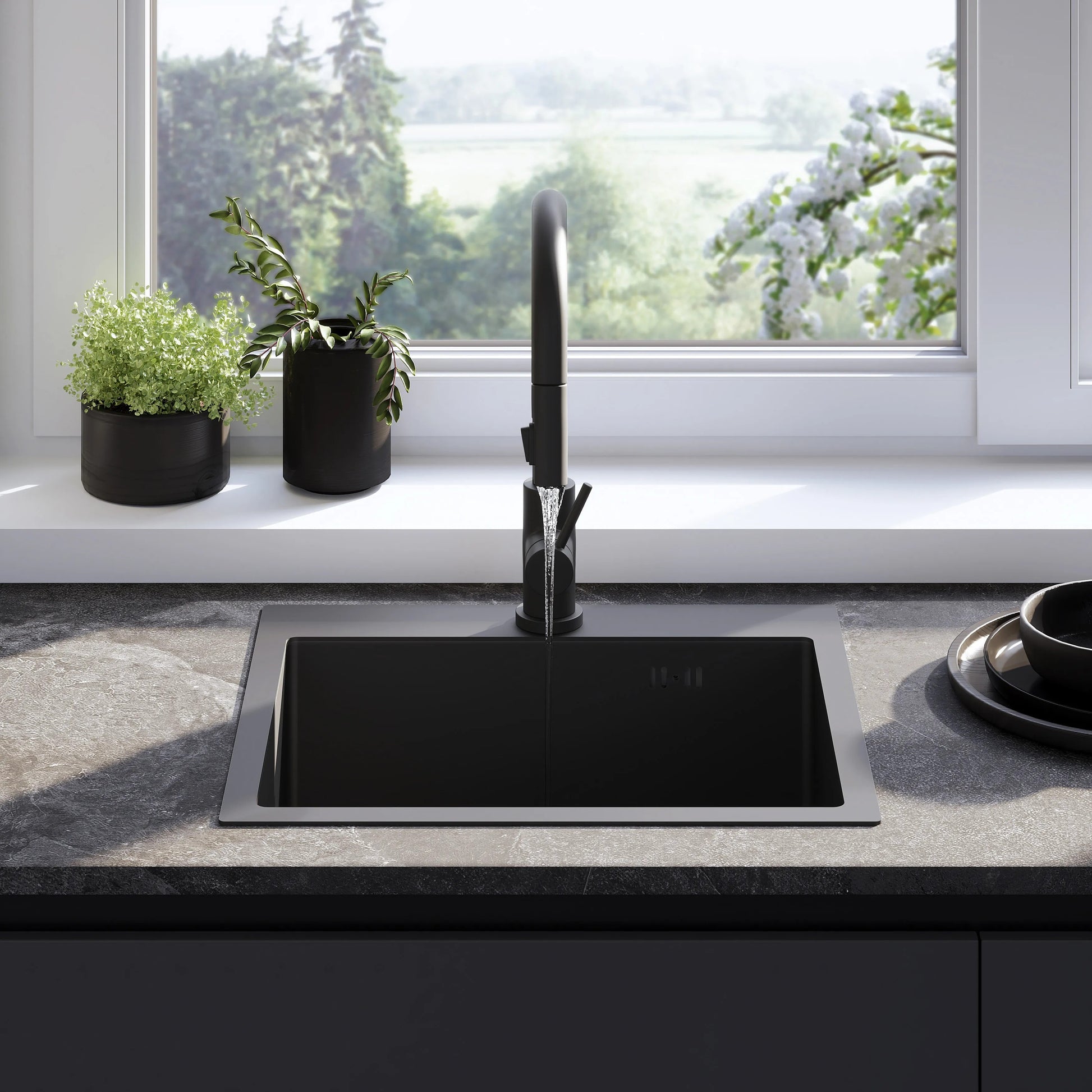 Chiuvetă inox Leo 50 Black cu robinet de bucătărie 4