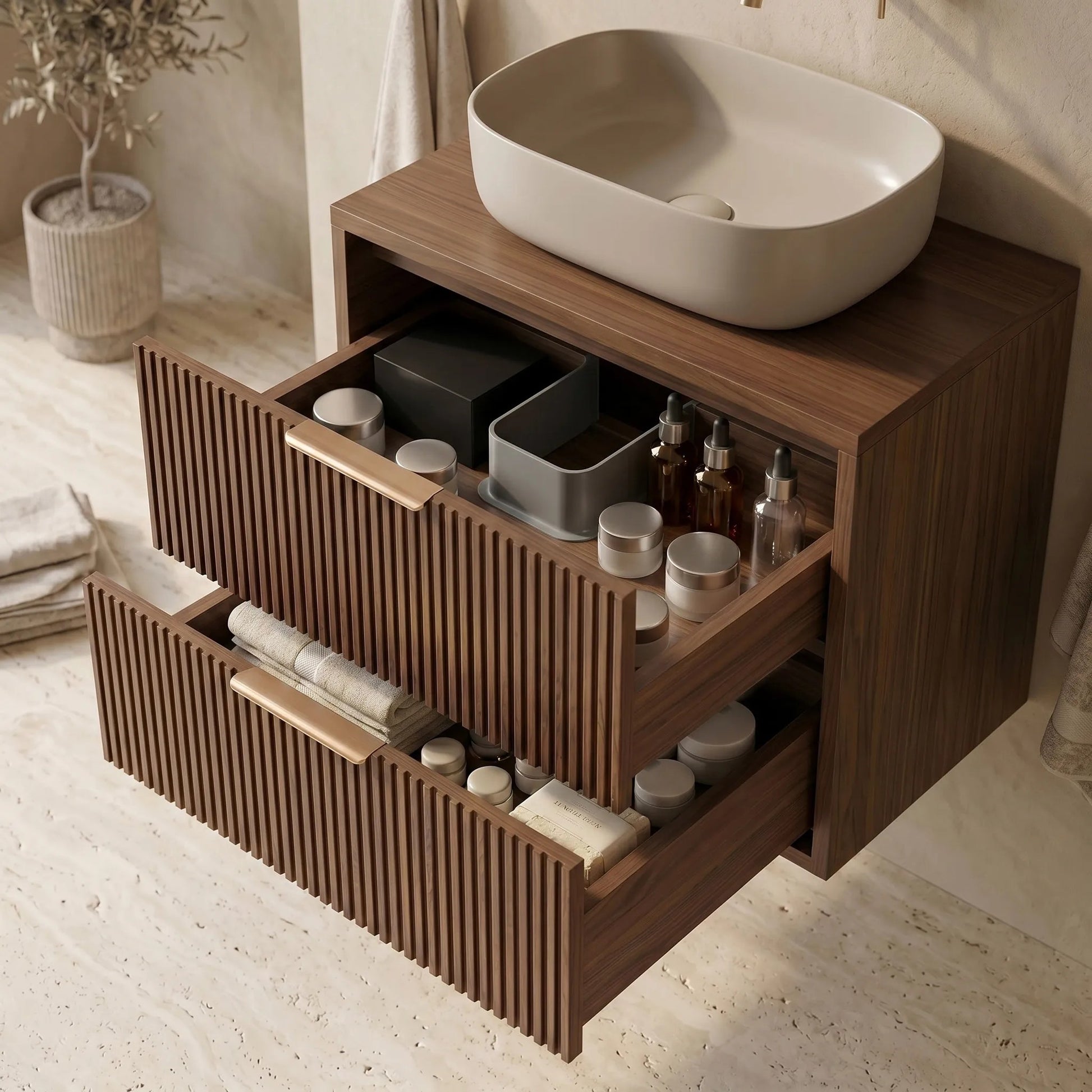 Dulap baie pentru lavoar Rea Mono 60cm Brown  4