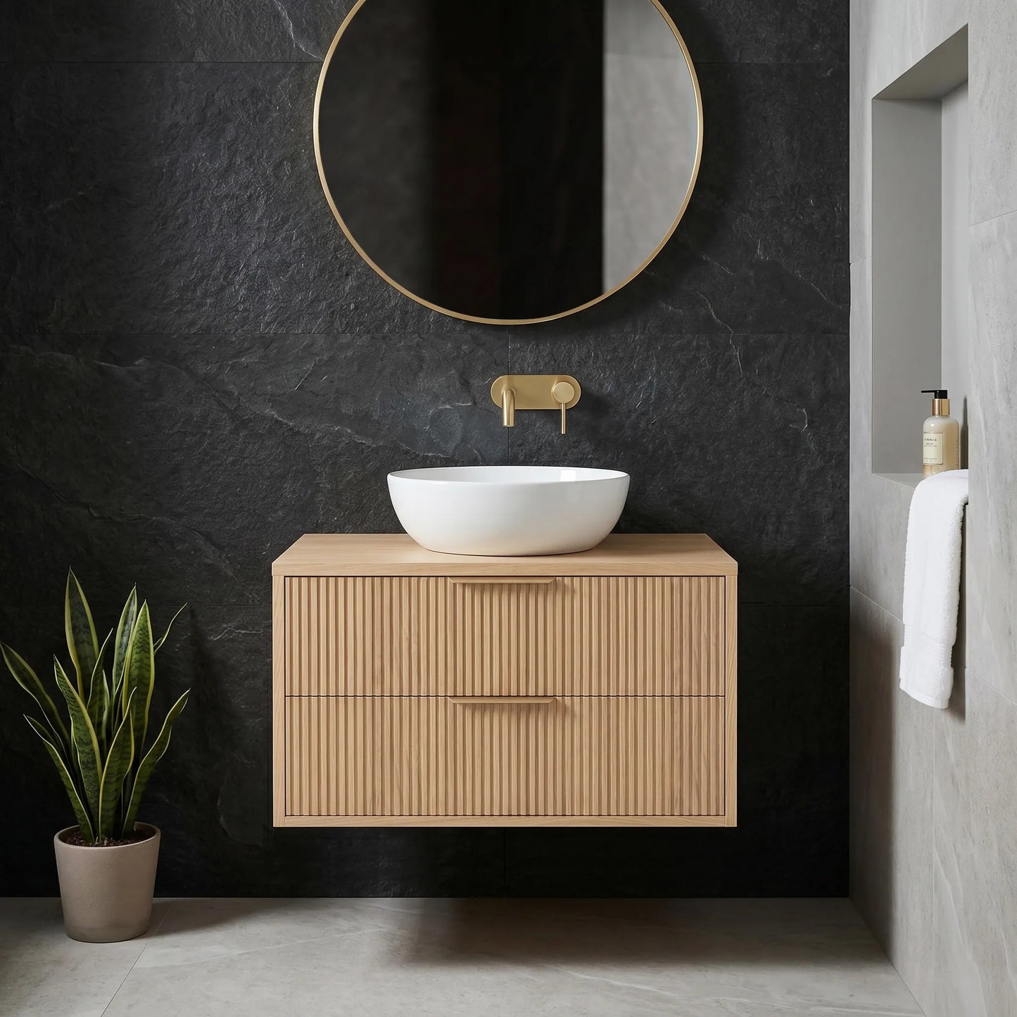 Dulap baie pentru lavoar Rea Mono 80cm Beige  4