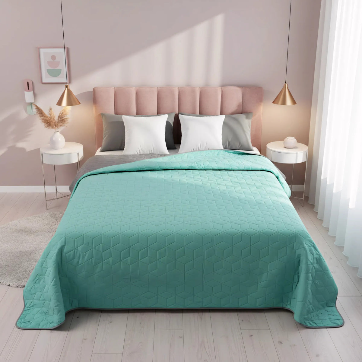 Cuvertura Cu Doua Fete Matlasata Diamante Mint / L.Grey 200x220 4