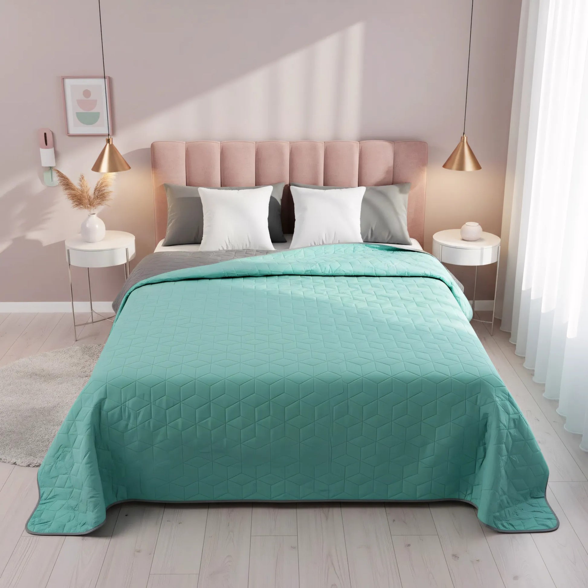 Cuvertura Cu Doua Fete Matlasata Diamante Mint / L.Grey 200x220 4