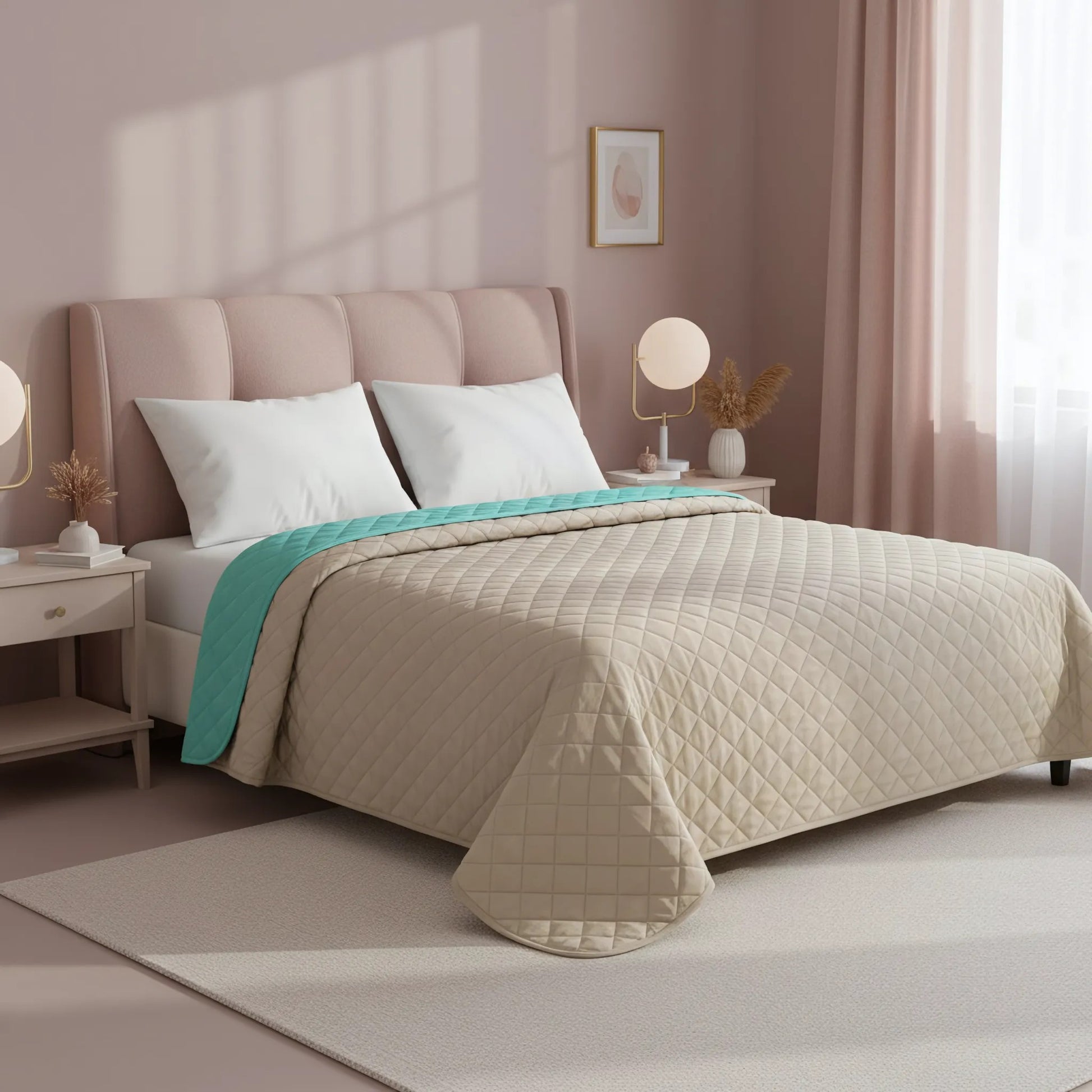 Cuvertura Cu Doua Fete Matlasata Inez Bej-Menta 200x220 4