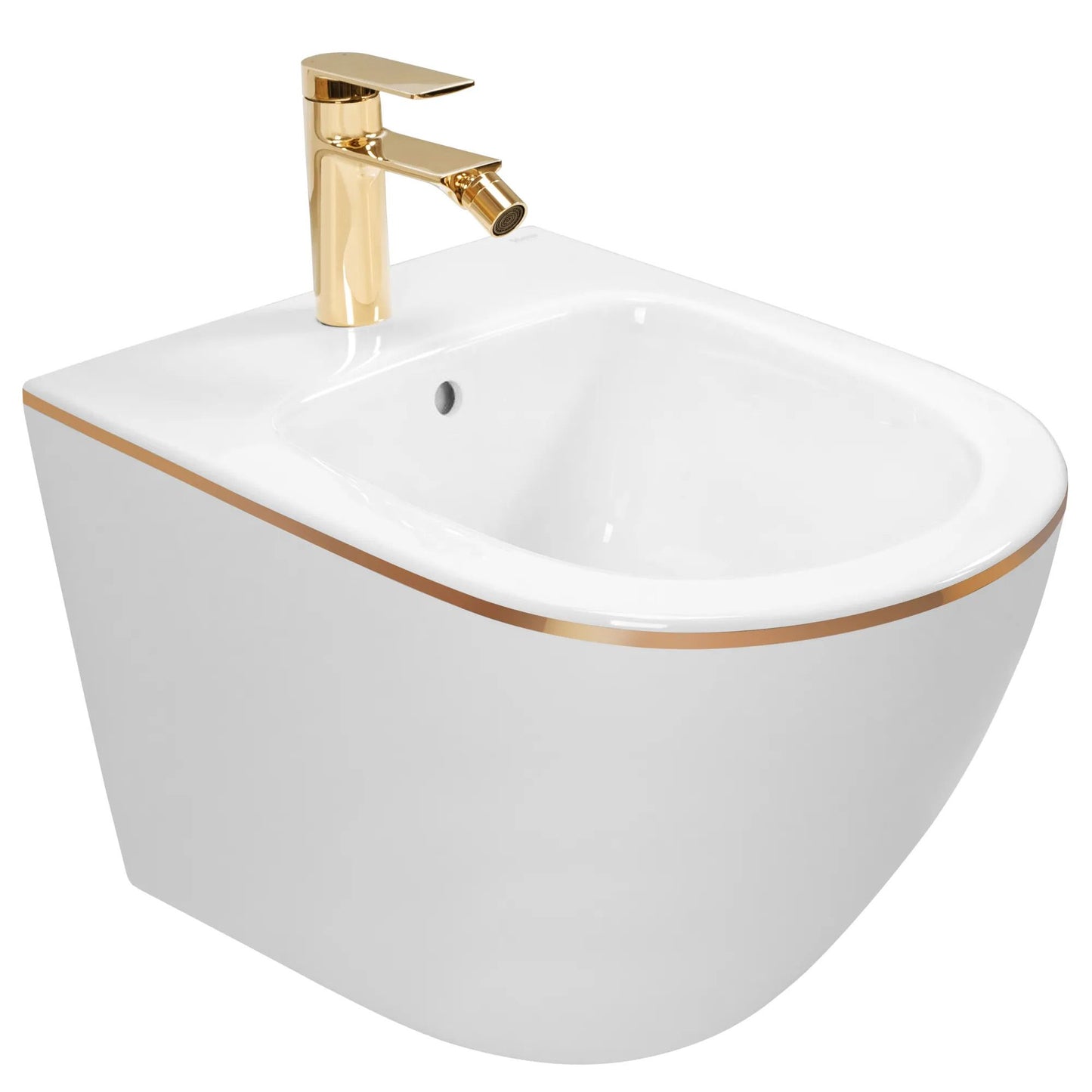 Bideu suspendabil Rea Carlo Mini White Gold Edge Alb cu dunga Aurie  3